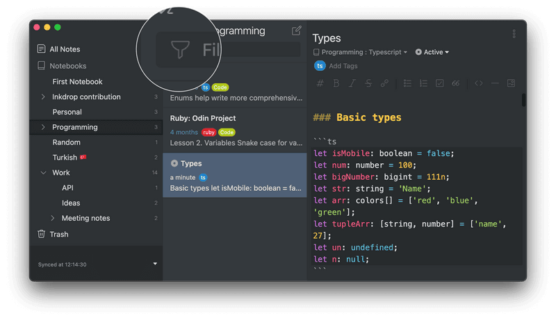 Inkdrop can search for notes globally