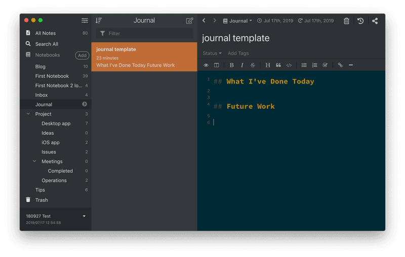 Create a note for template